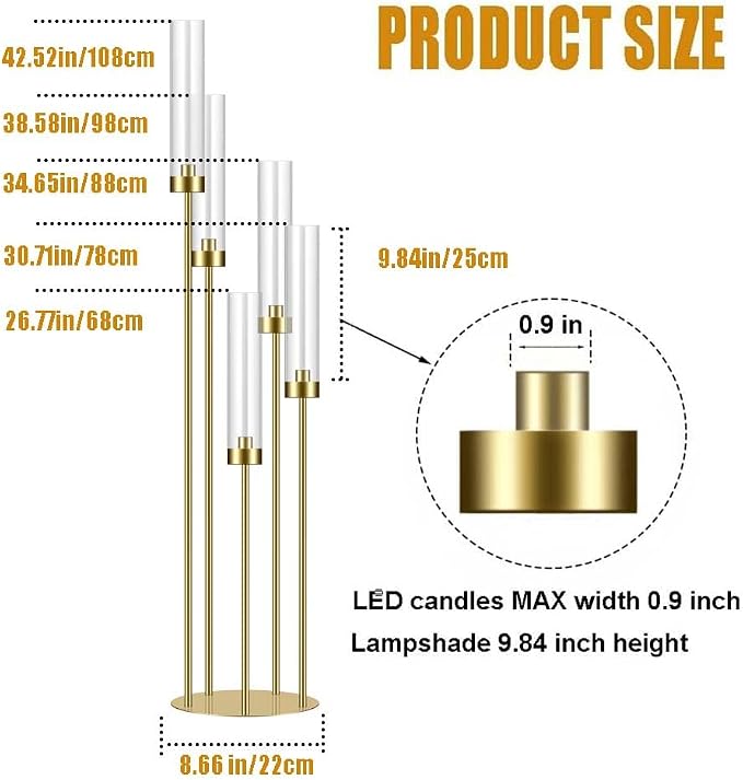 42.5in Gold Candle Holders for Table Centerpiece Candelabra Candlestick Holders - Image 3