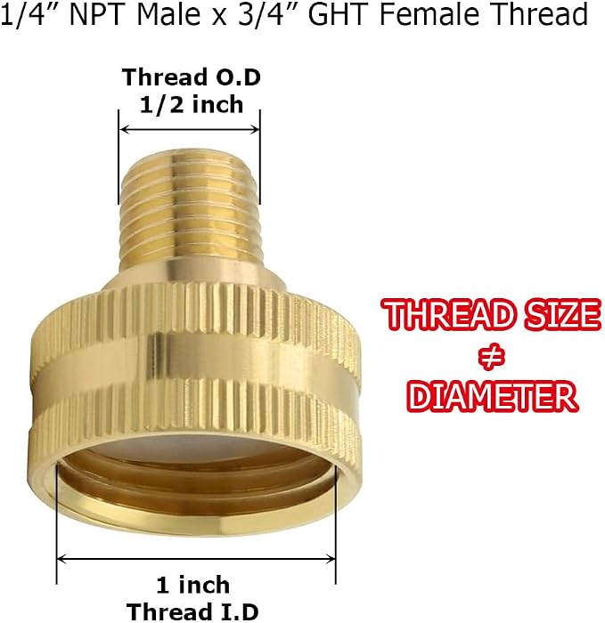 Hooshing 3PCS Garden Hose Adapter 1/4" NPT Male to 3/4" GHT Female Thread | - Image 2