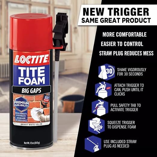 Loctite Tite Foam Big Gaps Spray Foam Sealant, 12 fl oz Can, 12 Pack - Image 4