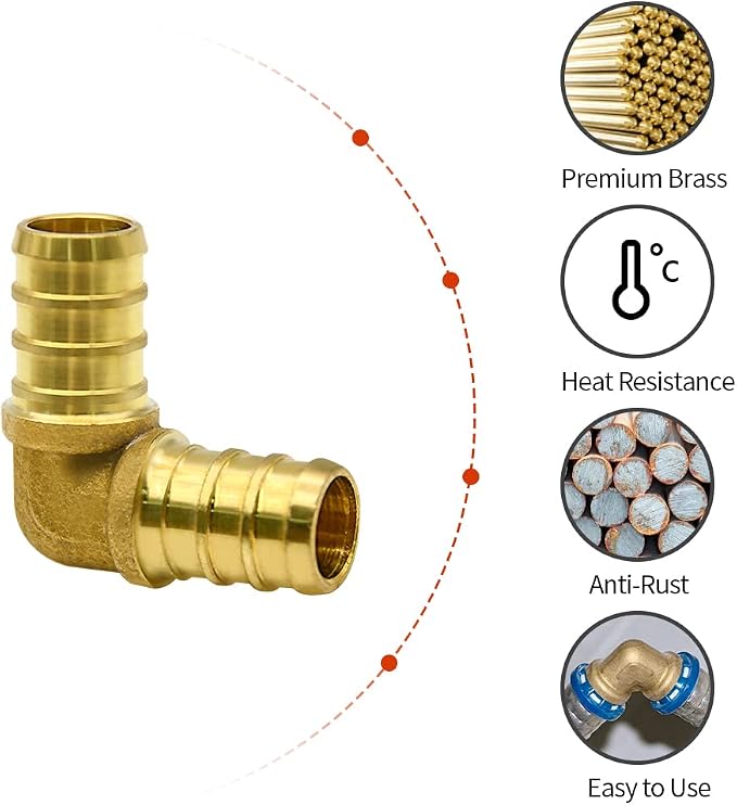100 Pack 1/2" PEX Fittings, Brass PEX Elbow Fittings - Image 2