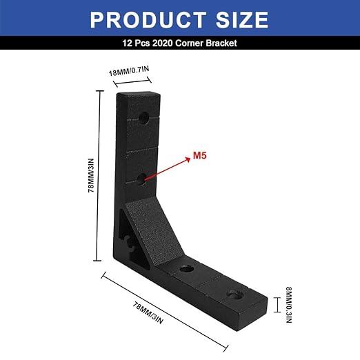 12pcs 2020 Angle Bracket Corner Hardware Extruded Aluminum Black | 2020 - Image 2