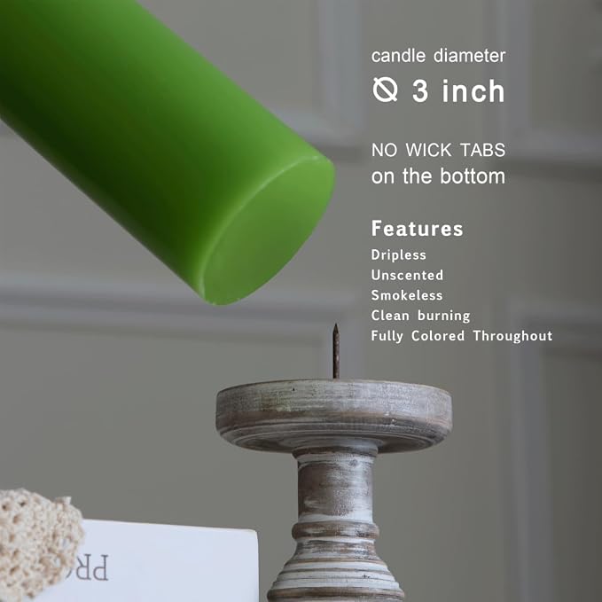 MOZEAL 3" x 8" Hand-Poured Unscented Large Candle, Smokeless Rustic Pillar - Image 3