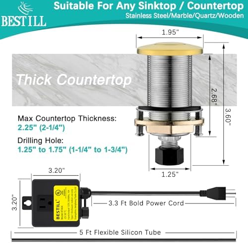 BESTILL Garbage Disposal Air Switch Kit in Brushed Brass, UL Listed - Image 5