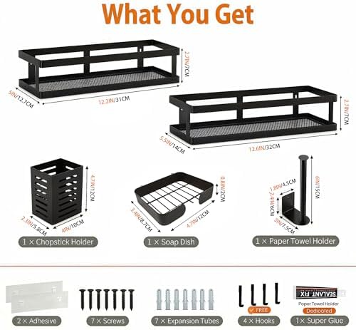 PUSDON 5-in-1 Shower Caddy & Kitchen Organizer Set, Wall Mount Wide Spice Rack - Image 3