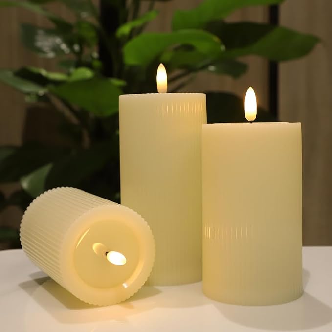 Battery Operated Candles with Remote, LED Flameless Wavy Pillar Candles | 3D - Image 6