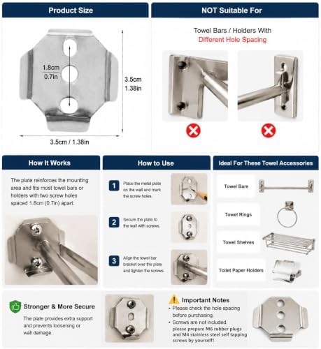 4Pcs Stainless Steel Towel Bar Mounting Hardware Easy Install - Image 2