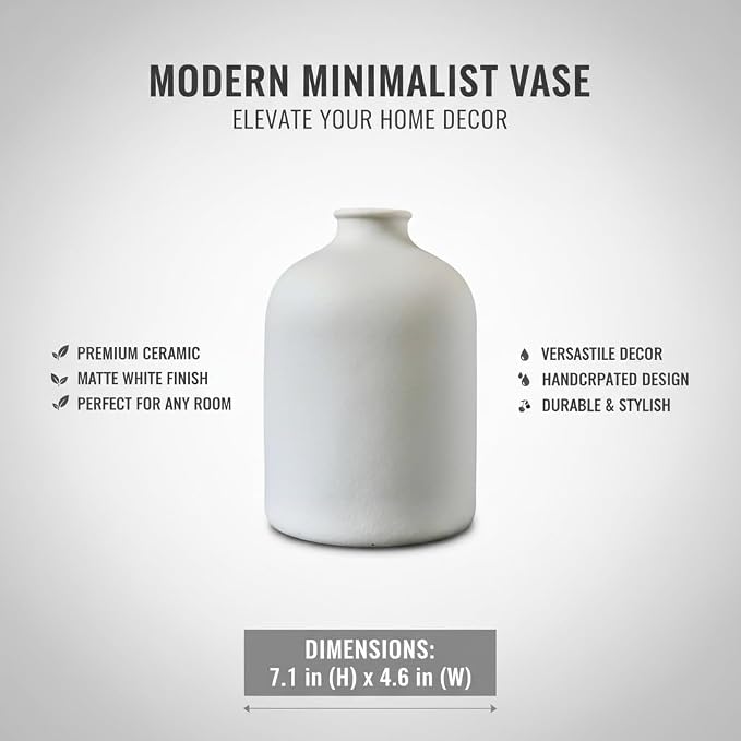 Carrot's Den White Ceramic Vase, Matte Textured Entryway Table Decor | Textured - Image 4