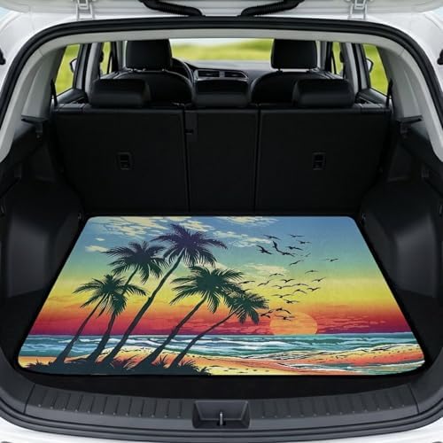 Beach Sunset Palm Universal Car Trunk Mat All Weather Trunk Protection Cargo by Darisoco