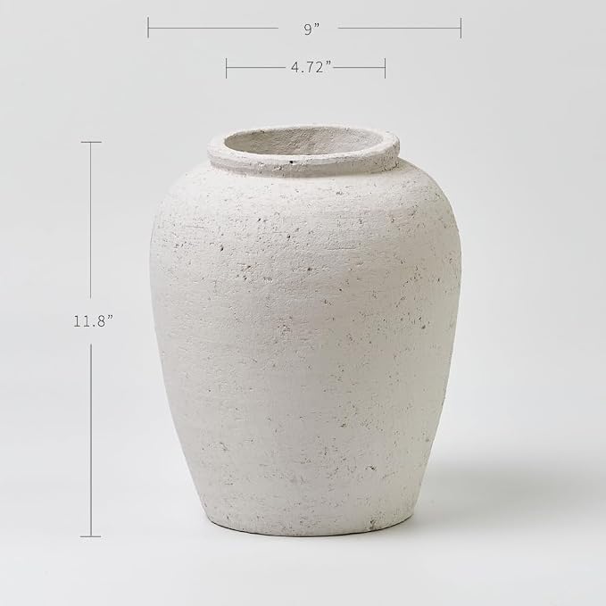 LB2 White Ceramic Large Vase, 11.8" Tall Zen Style, Terra Cotta Pitcher Vase - Image 5