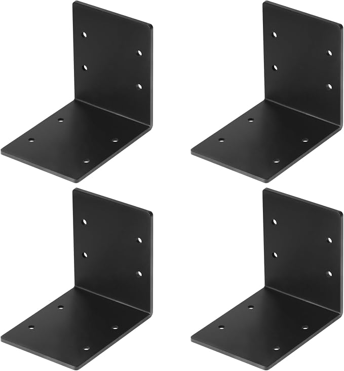 4 PCS 6"x6"x5" Black Heavy Duty L Angle Bracket, Corner Brace - Image 4