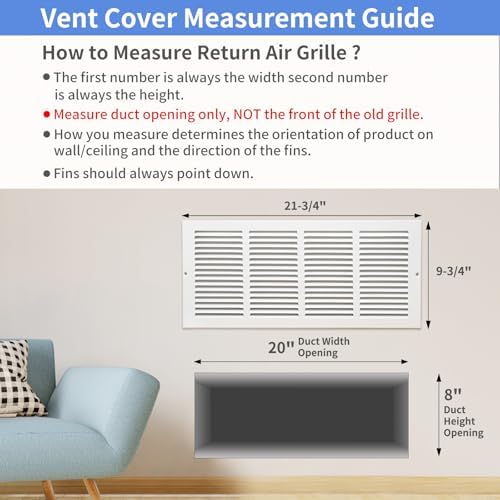 Howeall 20"W x 8"H Steel Return Air Grille, Air Return Vent Cover - Image 5
