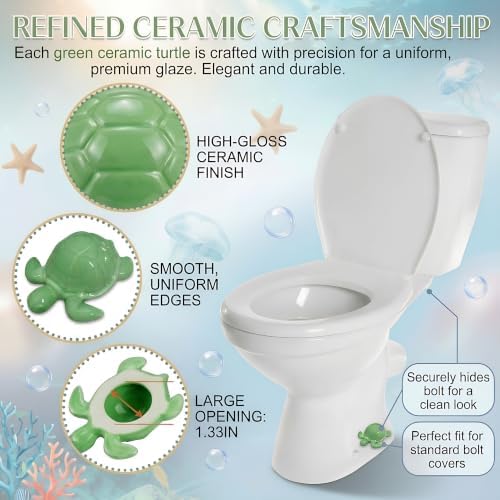 Green Sea Turtle Ceramic Toilet Bolt Covers 2-Pack, Decorative Bathroom - Image 5