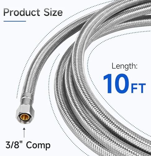 10 FT Dishwasher Installation Kit, Braided Stainless Steel Dishwasher Water - Image 2