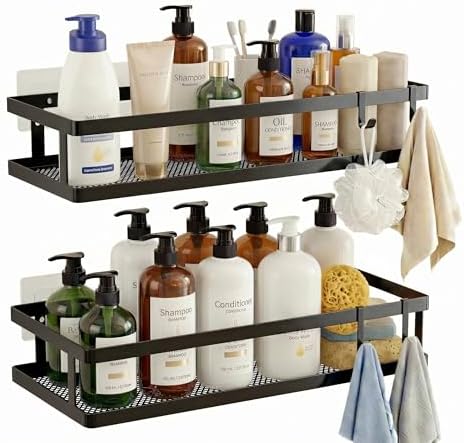 PUSDON 2-Pack Minimalist Shower Caddy Wall Mount, Open Frame Bathroom Shelf by PUSDON