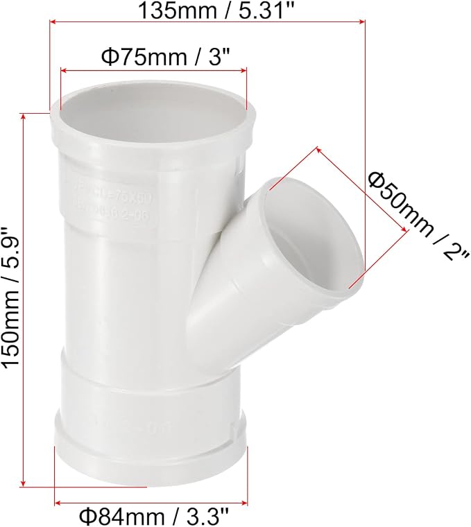 PATIKIL 3" to 2" Wye Pipe Fittings, Y-Shape Splitter Duct Hose Connector - Image 2