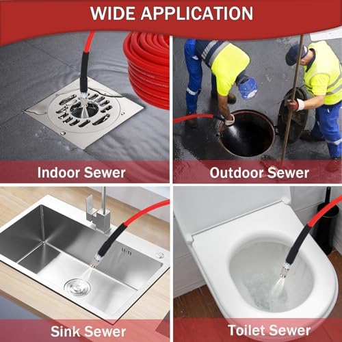200FT Sewer Jetter Kit for Pressure Washer 5800PSI Drain Cleaner - Image 3