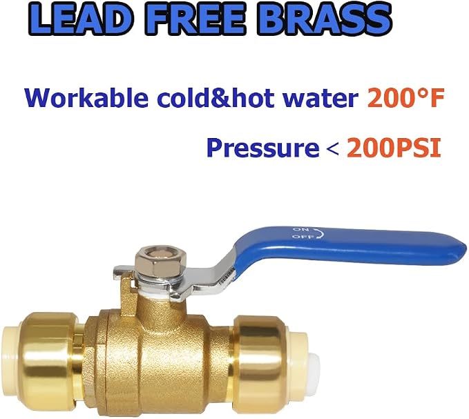 Hooshing 1/2 Inch Push-Fit Full Port Ball Valve, Push-to-Connect, Plumbing - Image 2