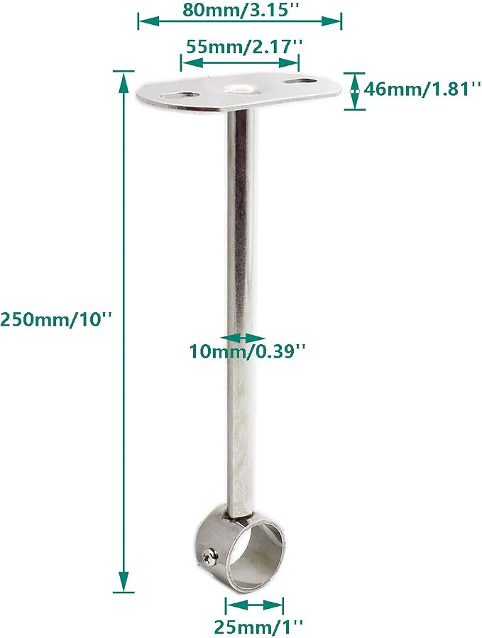 2 Pack Ceiling Mount Bracket, Stainless Steel Wardrobe Pipe Bracket Rod Holder - Image 2