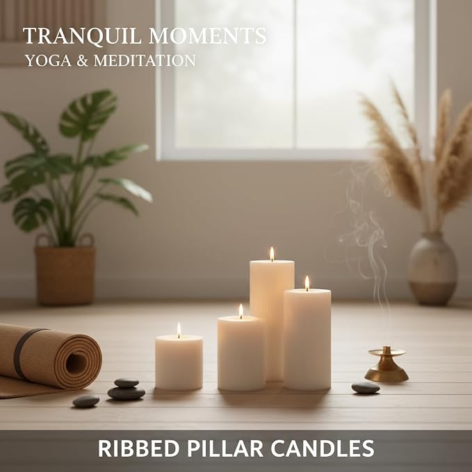 Ribbed Pillar Candles, Large Mixed Soy Wax Scented Pillar Candles | Aesthetic - Image 4