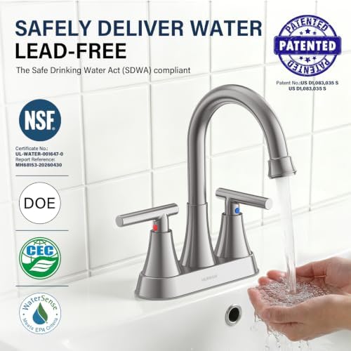 Bathroom Faucet, Hurran 4 inch Centerset 2-Handle Lead-Free, Brushed Nickel - Image 2