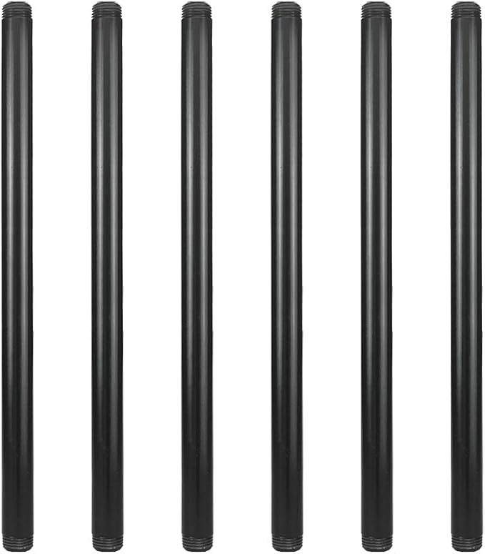 6 Pack 1/2" × 16" Pre-Cut Black Metal Pipe, Industrial Steel Fits Standard Half by GeilSpace