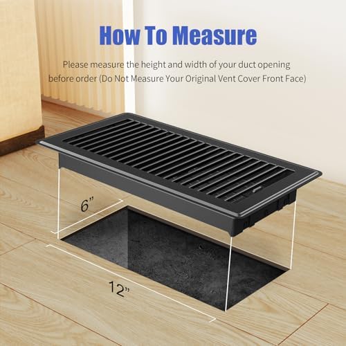 Floor Register Fits 6x12 or 12x6 Duct Opening, 4 Pack Black Floor Vents - Image 2
