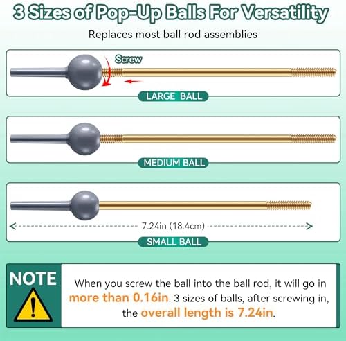 Enhon 2 Pack Universal Pop Up Drain Ball Rod Assembly - Image 3