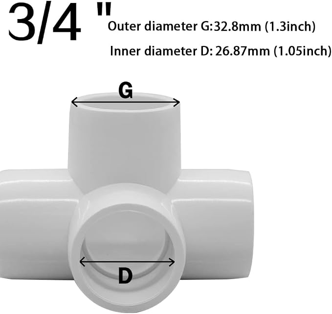 3/4Inch Tee PVC Fitting 4 Way Elbow Connector, Furniture Grade 90 Degree Elbow - Image 2