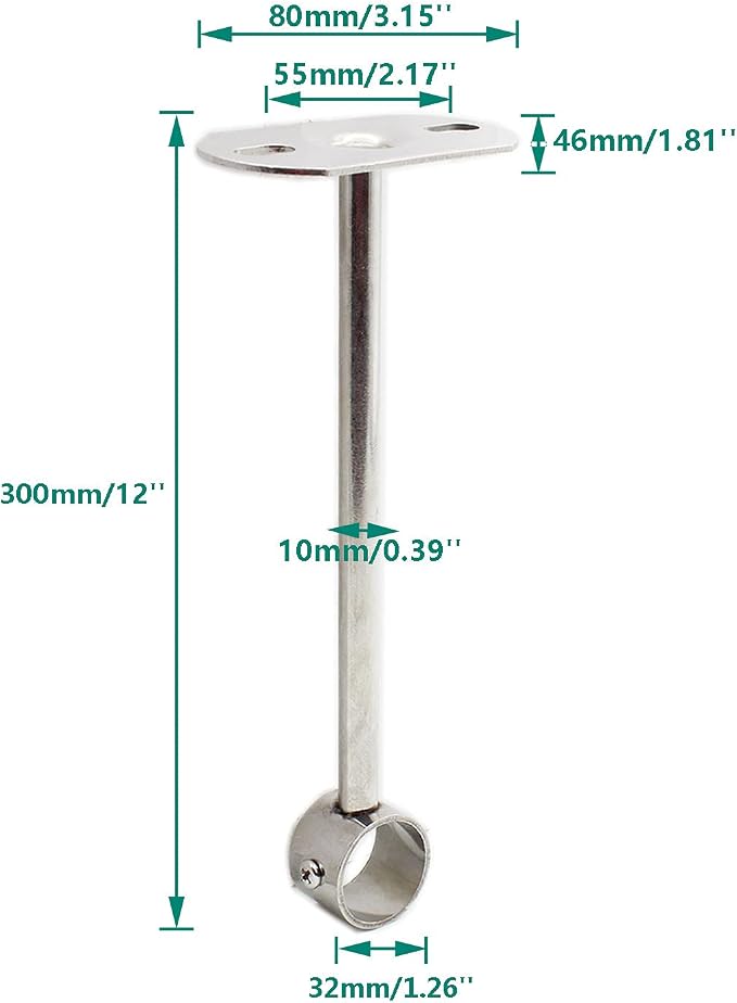 2 Pack Ceiling Mount Bracket, Stainless Steel Wardrobe Pipe Bracket Rod Holder - Image 2