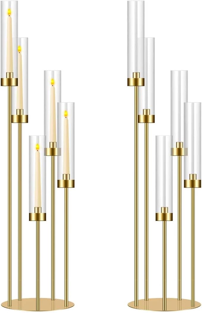 35in 2 Set Gold Candelabra Candle Centerpieces by MEISHAONV