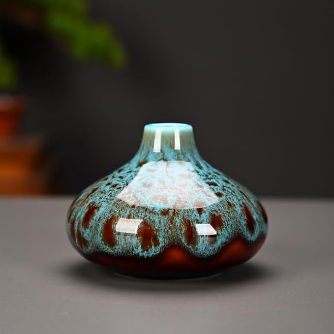 Ceramic Bud Vase Set, Fambe Blue Glazed Finish, Decorative Flower Vases - Image 6