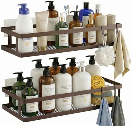 PUSDON 2-Pack Minimalist Shower Caddy Wall Mount, Open Frame Bathroom Shelf by PUSDON