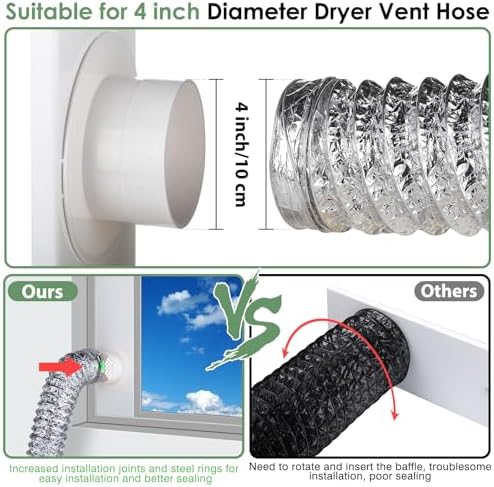 Dryer Vent Window Kit for 4" Dryer Vent Hose, Universal Window Dryer Vent Kit - Image 2