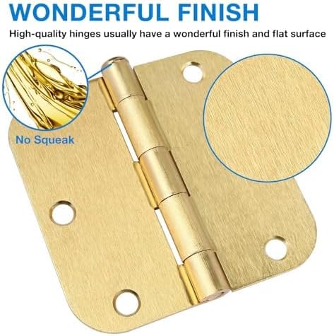 TDCHINGES Rounded Door Hinges 3.5" X 3 1/2 Inch Brushed Brass 5/8" Radius | 12 - Image 2