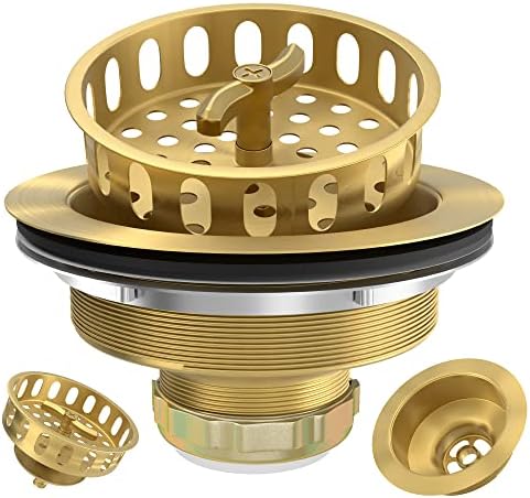 Gold Sink Drain Strainer 3-1/2 Inch Kitchen Sink Drain Assembly Kit by Exakey