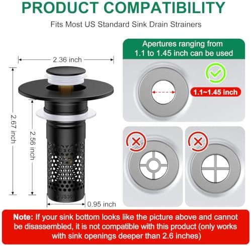Bathroom Sink Drain Strainer, Universal Pop-Up Sink Stopper Hair Catcher - Image 7