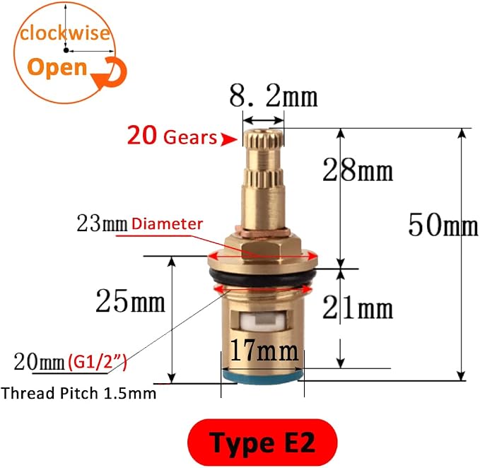 Faucet Ceramic Stem Cartridge Valve, G1/2" Brass Tap Ceramic Disc Cartridge - Image 2