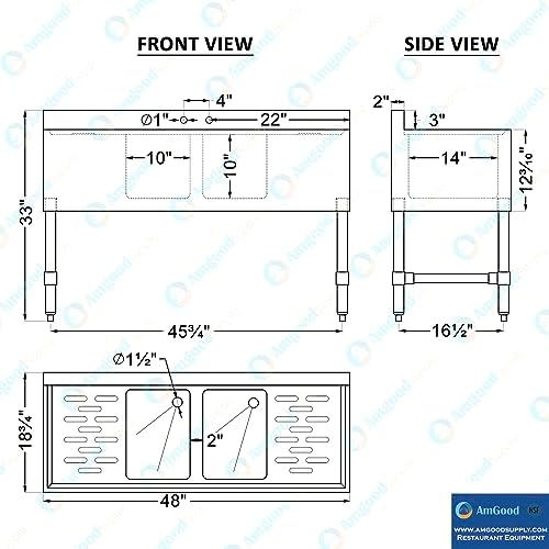 48 in. x 19 in. Two Compartment Under Bar Sink - Image 4