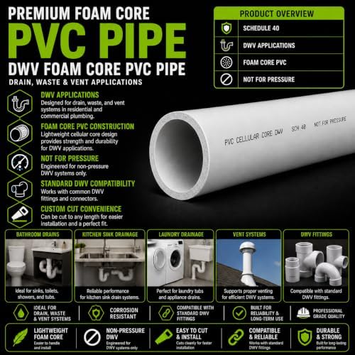 2 Inch Schedule 40 DWV PVC Foam Core Pipe, 1-1/2 to 6 Inch Diameter, Cut to - Image 3