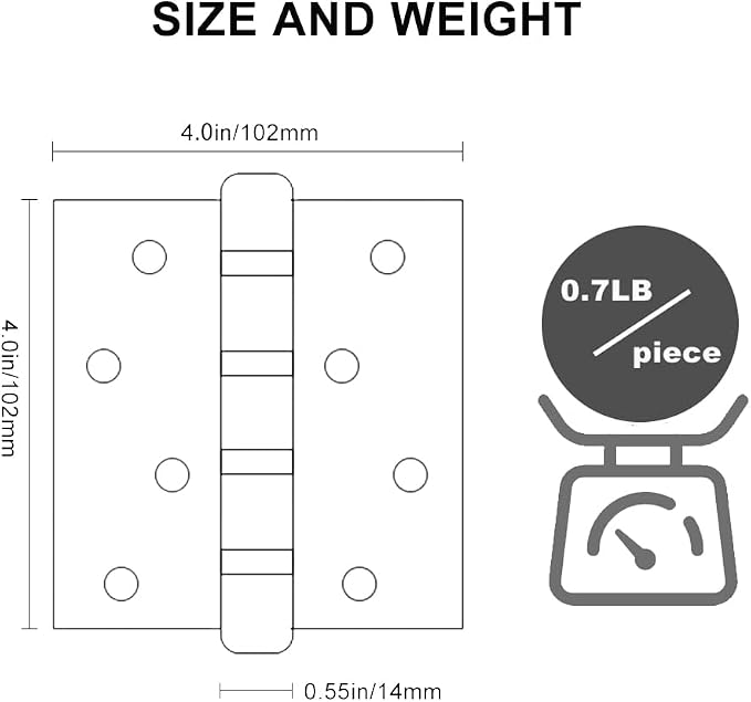 VOLUKA 3 Pack Stainless Steel 4'' Door Hinges - Image 5