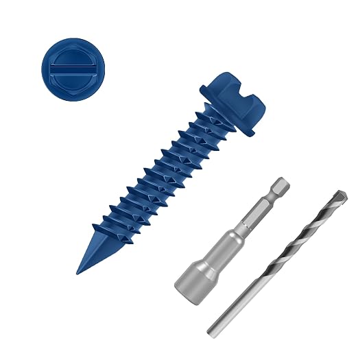 1/4" x 1-1/4" Blue Hex Head Concrete Screw Anchor Kit by Etauwe