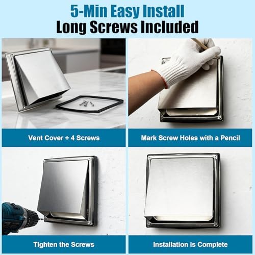 6 Inch Dryer Vent Cover Outside, Stainless Steel Exterior Wall - Image 6