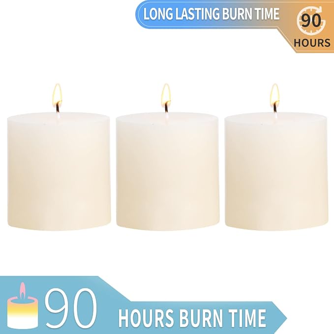 3×3 Ivory Pillar Candles Set of 3 Unscented Handpoured Weddings, Home Decoration - Image 6