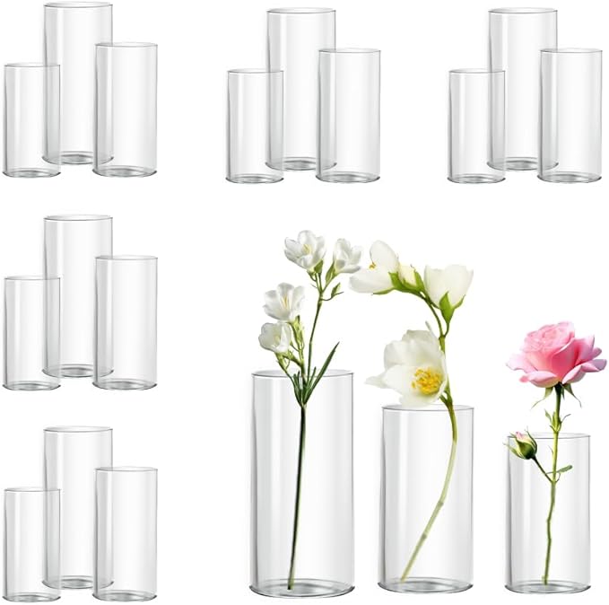 Glass Cylinder Vase Set of 18 for Centerpieces, 6 inch Tall Clear Vase Floating by Zomiol
