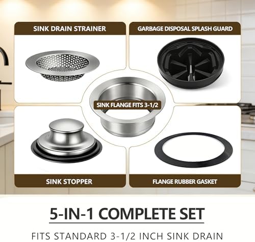 Garbage Disposal Flange 5-Piece Kit, 3-1/2 in Putty-Free Sink Stopper - Image 3