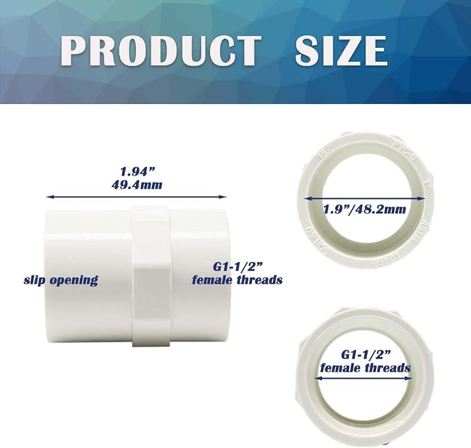 2PCS 1-1/2 Inch Female Thread White PVC Fittings 2-Way PVC Pipe Coupling - Image 2