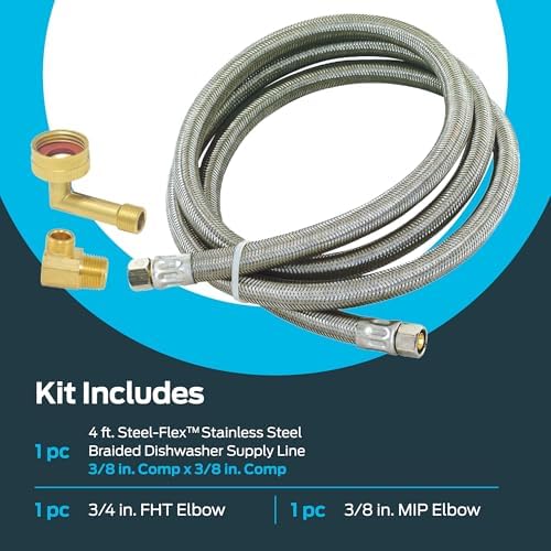 Eastman 4 Ft. Dishwasher Installation Kit, Braided Stainless Steel Supply Line - Image 3