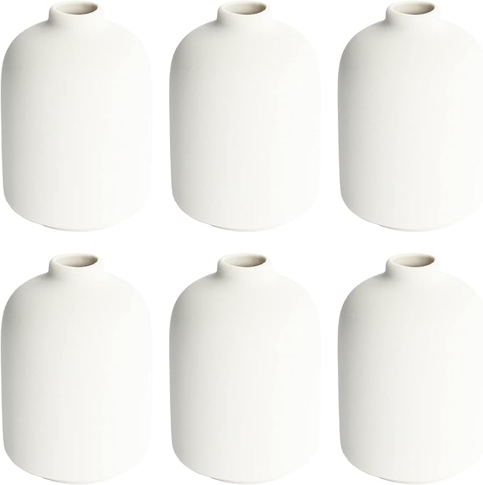 YANLING Small White Vase for Decor, 6 Pack Ceramic Vases for Pampas Grass | by YANLING