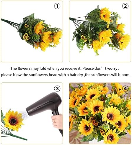 AmyHomie Artificial Sunflowers for Outdoors Fall Decor, 2 Bouquets | Garden - Image 6