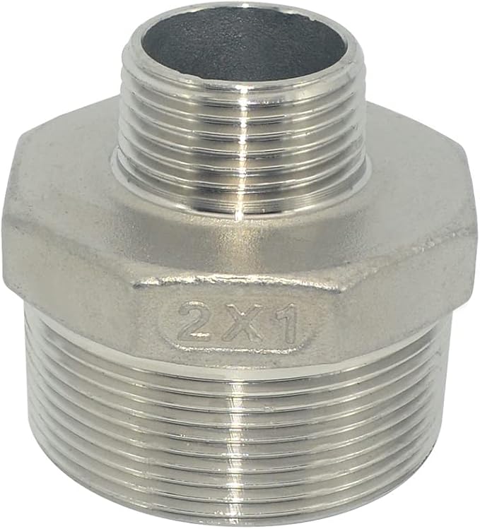 2" x 1" Male Threaded Reducing Nipple Fitting/Adapter, Stainless Steel SS304 by Megairon